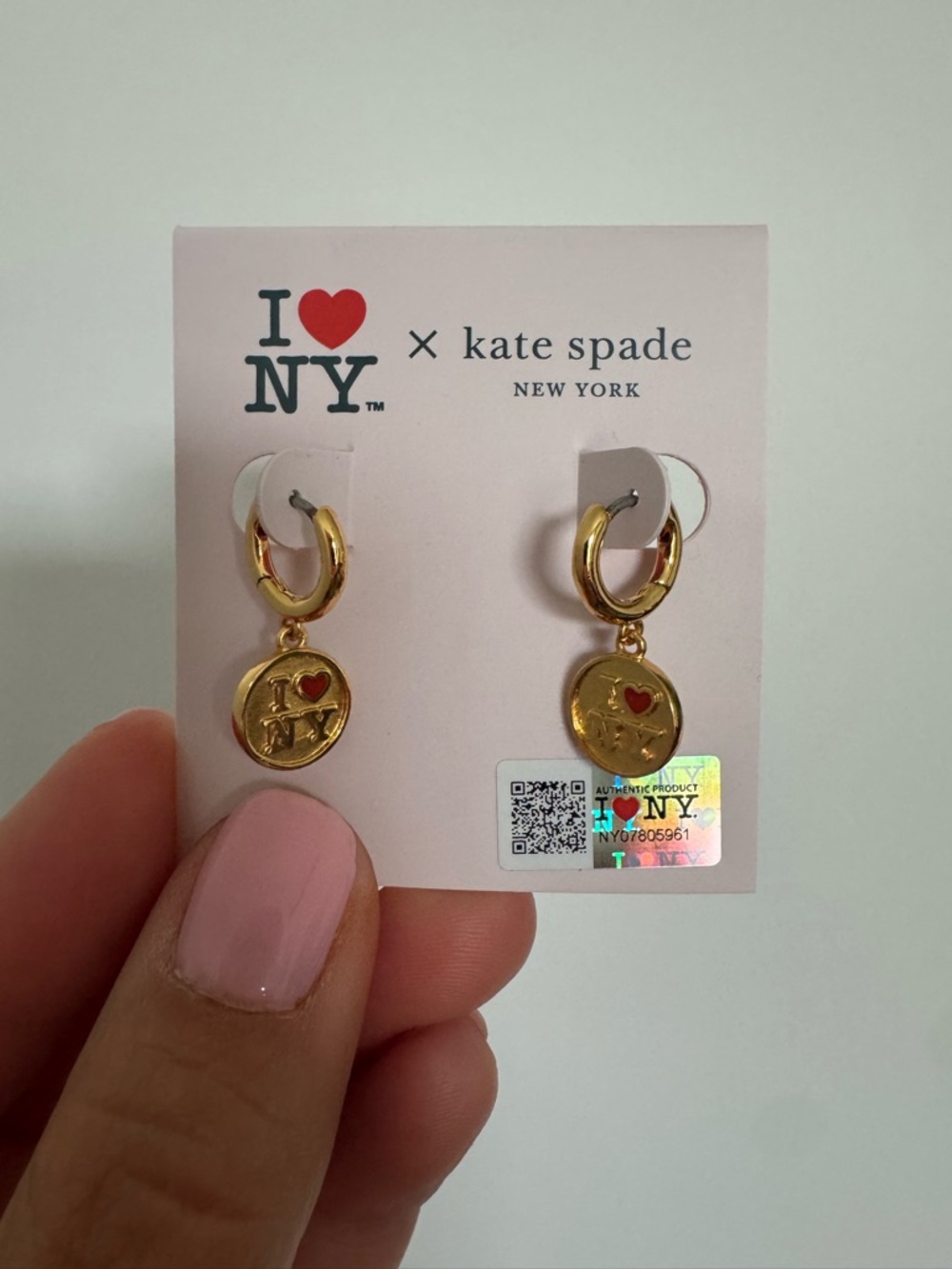 kate spade gold-tone I ♥ NY charm hoop earrings with red heart